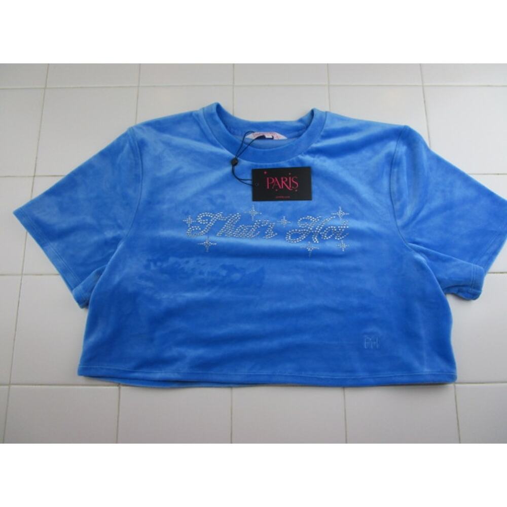 Paris‎ Hilton "That's Hot" Blue Velour Crop Top Women's Large